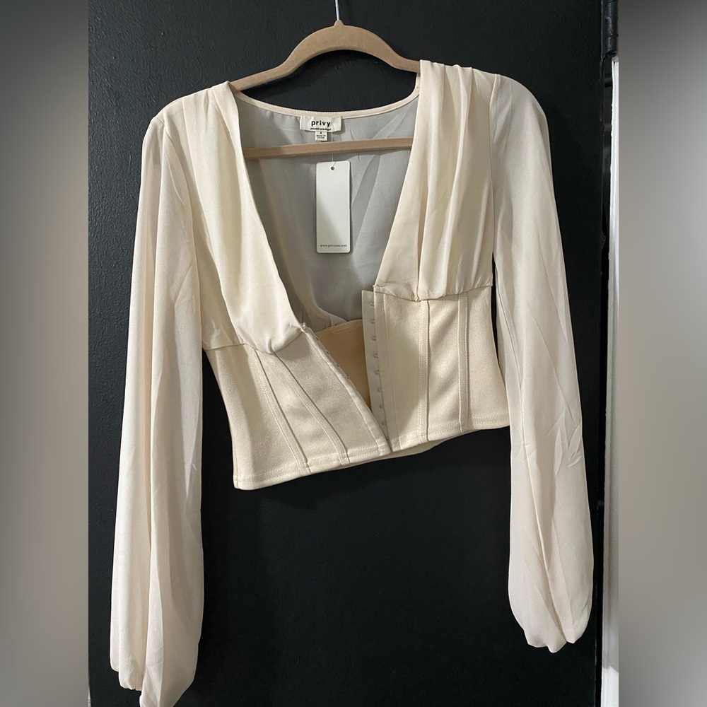 Tan crop top corset